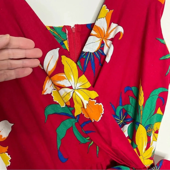 Vintage Y2K Act 1 sz 14 Tropical Floral Sleeveless Midi Fit and Flare Dress - Picture 3 of 13